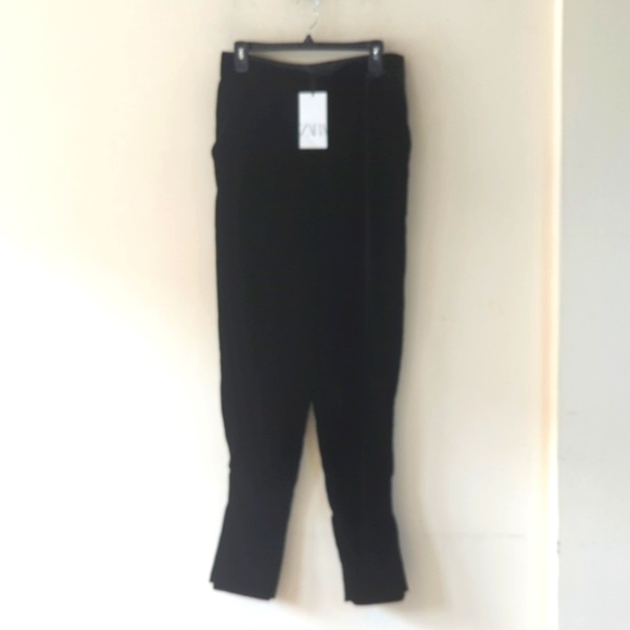 Zara High Waisted Long Velvet Gathered Ankle Trousers L - Picture 8 of 16